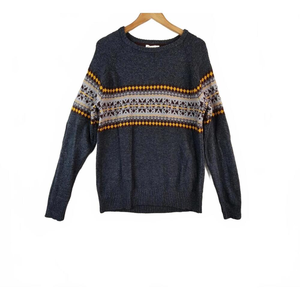 Vintage  Wool Men's Gray Patterned Sweater‎ Size L